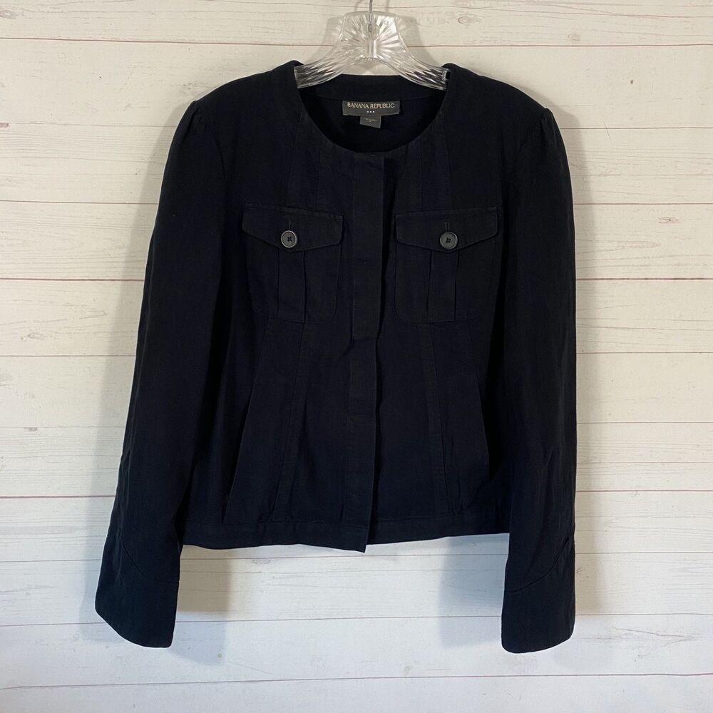 Banana Republic Womens Cotton Jacket Sz Large Black Button Front Pockets